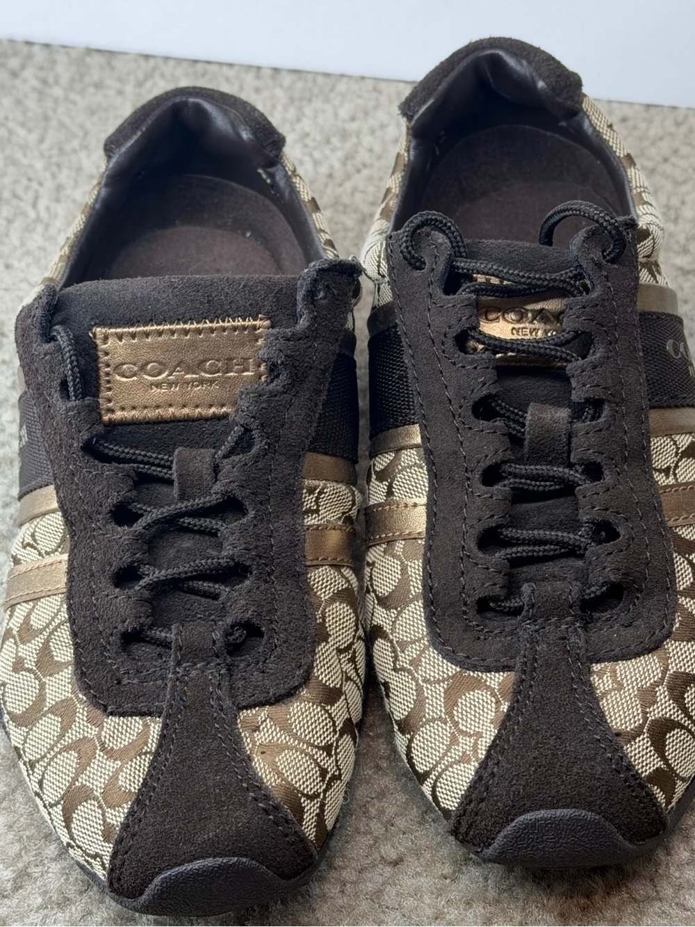 Coach Remonna Sneakers Size 6 Brown Signature Monogram Canvas & Suede Vintage